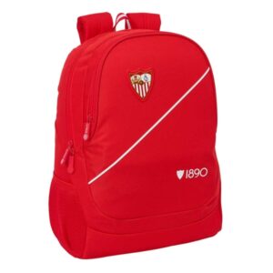safta sevilla fc mochila 23l adaptable a carro espalda acolchada portabotellas cremallera con doble tirador asa de mano hombreras ergonomicas 32x44x16cm color rojo