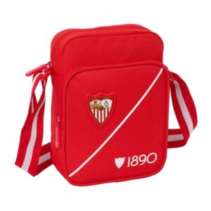 safta sevilla fc bolsito con bandolera ajustable cierre con cremallera compartimento trasero con velcro bolsillo frontal 16x22x6cm color rojo