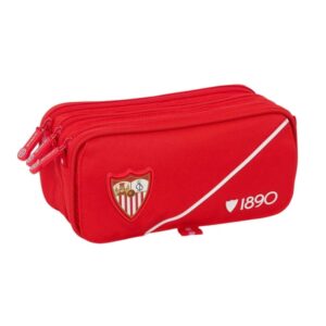 safta sevilla fc portatodo 3 compartimentos con cremallera cinta trasera adaptable bolsillo frontal de rejilla con velcro 21.5x10x8cm color rojo
