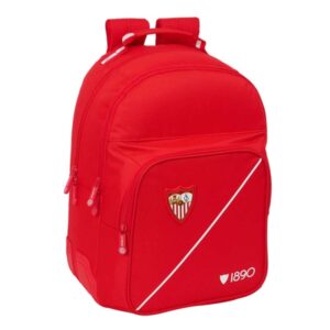 safta sevilla fc mochila adaptable a carro bolsillo frontal portabotellas cremallera con doble tirador asa de mano hombreras y espalda acolchada 32x42x15cm color rojo