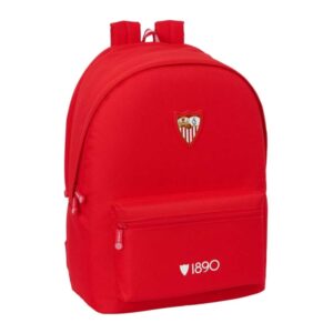 safta sevilla fc mochila para portatiles hasta 15.6" bolsillo para tablet hasta 11" antirrobo asa de mano conector usb cremallera doble tirador acolchada 31x44x18cm color rojo