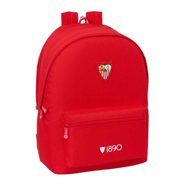 safta sevilla fc mochila para portatiles hasta 15.6" bolsillo para tablet hasta 11" antirrobo asa de mano conector usb cremallera doble tirador acolchada 31x44x18cm color rojo
