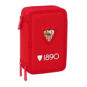 safta sevilla fc plumier de 3 pisos 37 piezas goma lapiz 2 boligrafos sacapuntas 2 reglas 16 colores 14 rotuladores 12.5x19.5x5.5cm color rojo