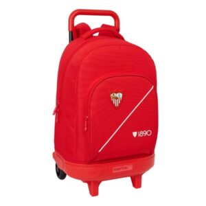 safta sevilla fc mochila con carro extraible 33l portabotellas tarjeta de identificacion personal cremallera con doble tirador asa de mano bolsillo frontal 33x45x22cm color rojo