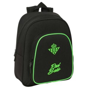 safta real betis balompie mochila infantil portabotellas bolsillo frontal asa de mano adaptable a carro hombreras acolchadas 28x34x10cm color negro y verde