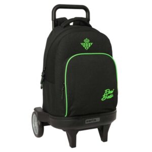 safta real betis balompie mochila con carro extraible 33l portabotellas tarjeta de identificacion personal ruedas antivibracion asa bolsillo frontal 33x45x22cm color negro y verde