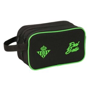 safta real betis balompie neceser 2 compartimentos con cremallera adaptable a carro asa de mano lateral 26x15x12.5cm color negro y verde