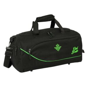 safta real betis balompie bolsa de deporte bandolera ajustable bolsillos laterales y frontal fondo semirigido cremallera con doble tirador base con tacos 50x25x25cm color negro y verde