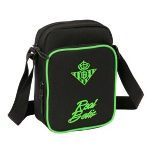 safta real betis balompie bolsito con bandolera ajustable cierre con cremallera compartimento trasero con velcro bolsillo frontal 16x22x6cm color negro y verde