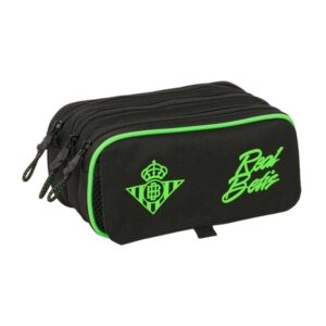 safta real betis balompie portatodo 3 compartimentos con cremallera cinta trasera adaptable bolsillo frontal de rejilla con velcro 21.5x10x8cm color negro y verde