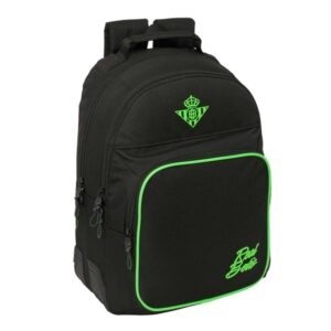 safta real betis balompie mochila adaptable a carro bolsillo frontal portabotellas cremallera con doble tirador asa de mano hombreras acolchadas 32x42x15cm color negro y verde