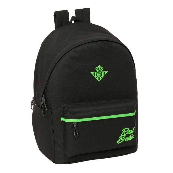 safta real betis balompie mochila para portatiles hasta 15.6" antirrobo bolsillo para tablet hasta 11" asa de mano conector usb acolchada 31x44x18cm color negro y verde