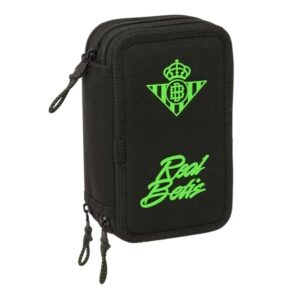 safta real betis balompie plumier de 3 pisos 37 piezas goma lapiz 2 boligrafos sacapuntas 2 reglas 16 colores 14 rotuladores 12.5x19.5x5.5cm color negro y verde