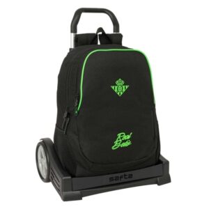 safta real betis balompie mochila con carro extraible 23l portabotellas cremallera con doble tirador asa de mano espalda acolchada antisudor 32x44x16cm color negro y verde