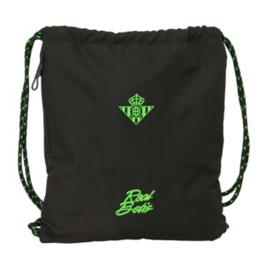 safta real betis balompie saco de deporte cierre con cordones bolsillo lateral con cremallera 35x40x1cm color negro y verde