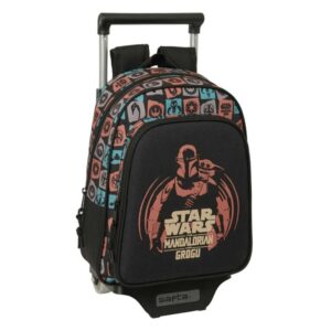 safta mandalorian and grogu mochila con carro extraible portabotellas bolsillo frontal asa de mano 27x33x10cm color negro
