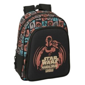 safta mandalorian and grogu mochila infantil portabotellas bolsillo frontal asa de mano adaptable a carro hombreras acolchadas 27x33x10cm color negro
