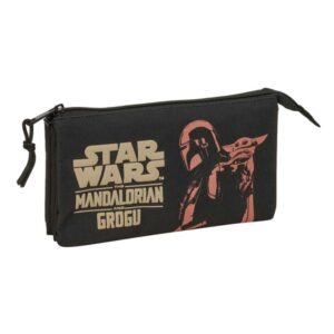 safta mandalorian and grogu portatodo 3 compartimentos con cremallera bolsillo interior central 22x12x3cm color negro