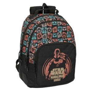 safta mandalorian and grogu mochila adaptable a carro bolsillo frontal portabotellas cremallera con doble tirador asa de mano hombreras y espalda acolchada 32x42x15cm color negro
