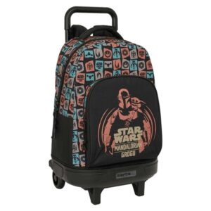 safta mandalorian and grogu mochila con carro extraible 33l portabotellas tarjeta de identificacion personal cremallera con doble tirador asa bolsillo frontal 33x45x22cm color negro