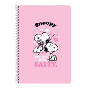 safta snoopy libreta con espiral formato folio 80 hojas de 80g/m2 cuadricula 4x4mm tapas duras glasofonadas 21.5x31x1cm color rosa