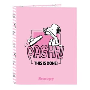 safta snoopy carpeta de 4 anillas de 25mm formato folio tapas duras forradas 26.5x33x4cm color rosa