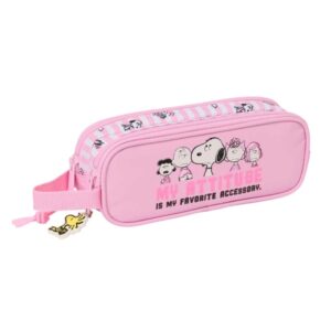 safta snoopy portatodo 2 compartimentos con cremallera asa lateral capacidad 1l 21x8x6cm color rosa