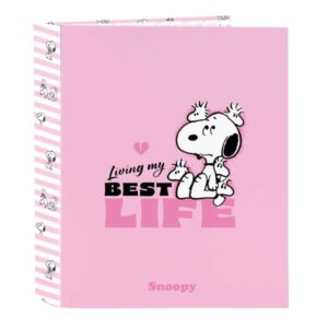 safta snoopy carpeta de 4 anillas de 40mm formato folio tapas duras forradas lomo ancho 27x33x6cm color rosa
