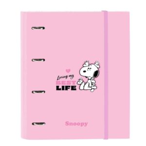 safta snoopy carpeta de 4 anillas de 35mm recambio de 100 hojas a4 cuadricula de 5x5mm 80g/m2 separadores internos goma elastica 27x32x3.5cm color rosa