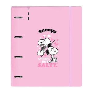 safta snoopy carpeta de 4 anillas de 35mm recambio de 100 hojas a4 cuadricula de 5x5mm 90g/m2 solapa portadocumentos goma elastica 27x32x4cm color rosa