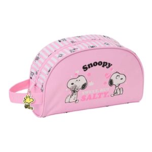 safta snoopy neceser adaptable a carro asa de mano lateral bolsillo interior con cremallera 26x16x9cm color rosa