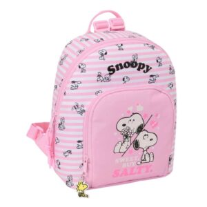 safta snoopy mini mochila bolsillo frontal y trasero cremallera hombreras ajustables asa superior compacta y ligera ideal para uso diario 25x30x13cm color rosa