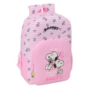 safta snoopy mochila 19l adaptable a carro bolsillo frontal espalda acolchada cremallera con doble tirador asa de mano hombreras ergonomicas 30x46x14cm color rosa