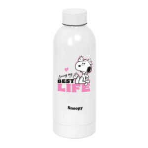 safta snoopy botella isotermica capacidad 500ml cierre hermetico acero inoxidable 6h caliente 12h frio 7x22.5cm color rosa