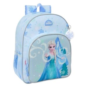 safta frozen mochila adaptable a carro bolsillo frontal portabotellas cremallera con doble tirador asa de mano hombreras y espalda acolchada 33x42x14cm color azul pastel