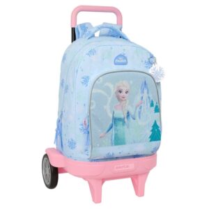 safta frozen mochila con carro extraible 33l portabotellas tarjeta de identificacion personal ruedas antivibracion doble tirador asa bolsillo frontal 33x45x22cm color azul pastel