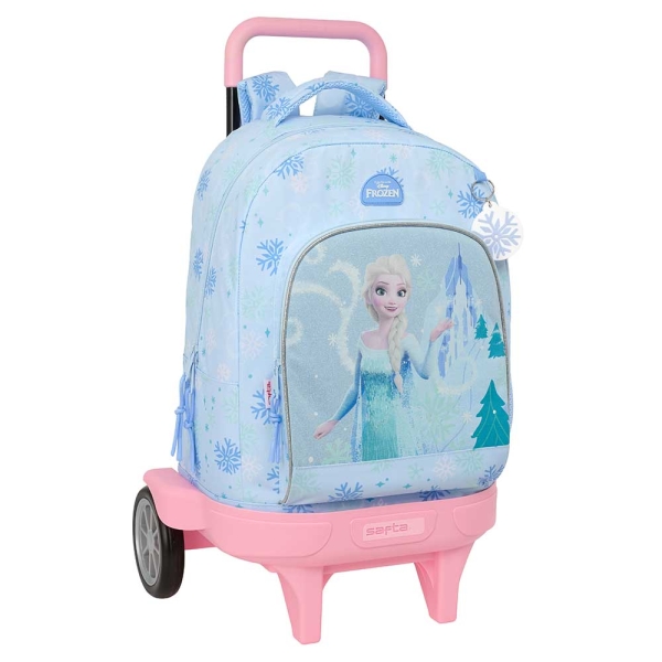 safta frozen mochila con carro extraible 33l portabotellas tarjeta de identificacion personal ruedas antivibracion doble tirador asa bolsillo frontal 33x45x22cm color azul pastel