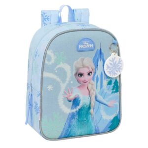 safta frozen mochila guarderia 6l cremallera asa de mano tarjeta de identificacion personal adaptable a carrito 22x27x10cm color azul pastel