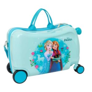 safta frozen maleta trolley infantil reposapies bandolera ajustable asas de mano tiradores con ranura para candado interior forrado 44x27x21cm color azul claro