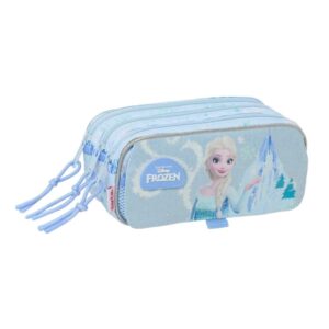 safta frozen portatodo 3 compartimentos con cremallera cinta trasera adaptable bolsillo frontal de rejilla con velcro 21.5x10x8cm color azul pastel