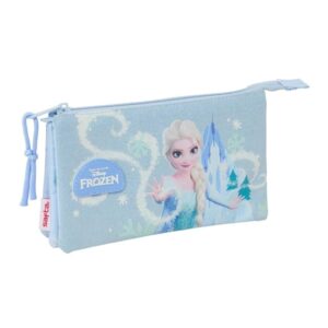 safta frozen portatodo 3 compartimentos con cremallera bolsillo interior central 22x12x3cm color azul pastel