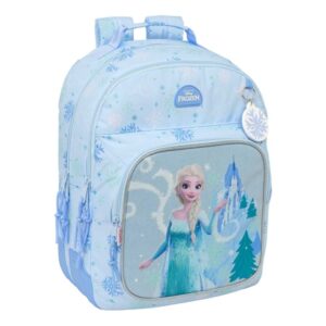 safta frozen mochila adaptable a carro bolsillo frontal portabotellas cremallera con doble tirador asa de mano hombreras y espalda acolchada 32x42x15cm color azul pastel
