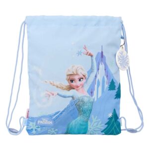 safta frozen saco plano cierre con cordones bolsillo interior con cremallera 26x34x1cm color azul pastel