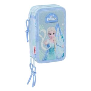 safta frozen plumier de 3 pisos 37 piezas goma lapiz 2 boligrafos sacapuntas 2 reglas 16 colores 14 rotuladores 12.5x19.5x5.5cm color azul pastel