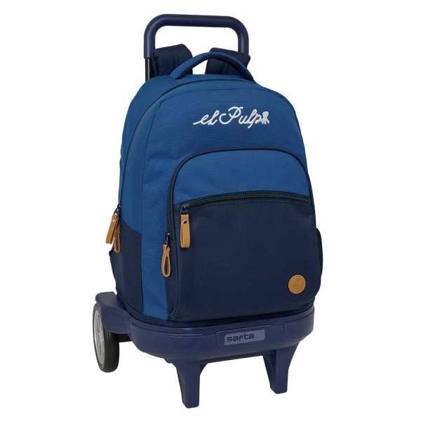 safta el pulpo mochila con carro extraible 33l portabotellas tarjeta de identificacion personal ruedas antivibracion doble tirador asa bolsillo frontal 33x45x22cm color azul marino