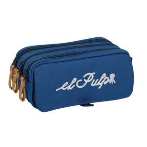 safta el pulpo portatodo 3 compartimentos con cremallera cinta trasera adaptable bolsillo frontal de rejilla con velcro 21.5x10x8cm color azul marino