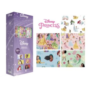 safta princesas disney expositor con 50 rollos de papel regalo medidas del rollo 70x200cm 5 patrones diferentes 30.5x71x15.5cm colores surtidos