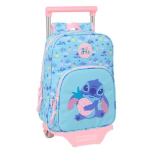 safta stitch waves mochila con carro extraible portabotellas bolsillo frontal asa de mano 26x34x11cm color azul claro