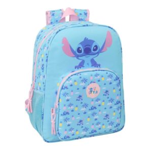 safta stitch waves mochila adaptable a carro bolsillo frontal portabotellas cremallera con doble tirador asa de mano hombreras y espalda acolchada 33x42x14cm color azul claro