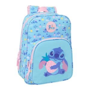 safta stitch waves mochila infantil portabotellas bolsillo frontal adaptable a carro hombreras acolchadas 26x34x11cm color azul claro